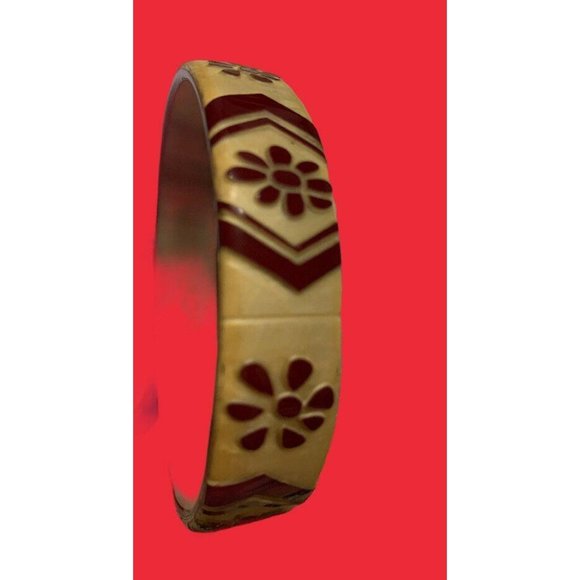 Pono Carved Bangle Bracelet Red Floral Diamond 1.5 - Picture 4 of 5